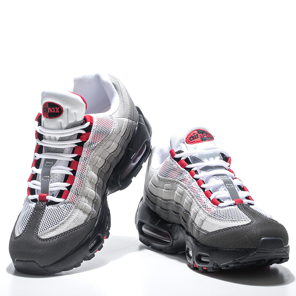 Grey & Black Layered Sneakers with Red Accents