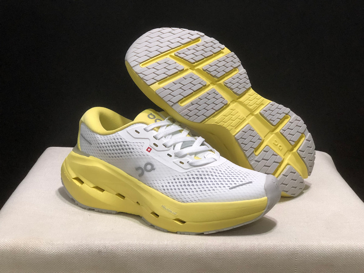 Cloudrunner 3 Max White Mesh Lace-Up Running Shoes with Yellow Sole